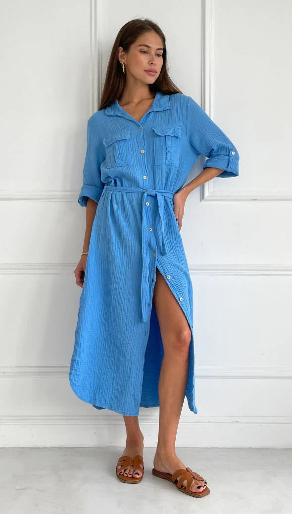 Cassis Shirt Dress - Cornflower Blue